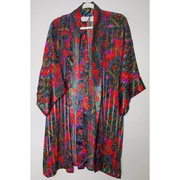 Vintage Gold Label Victoria's Secret Short Robe Large Rose Floral Paisley Jewel - Picture 1 of 7